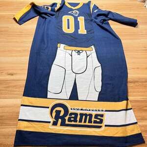 LA Rams Comfy Fleece Throw Blanket with Sleeves – 48" x 68" – Blue/Yellow